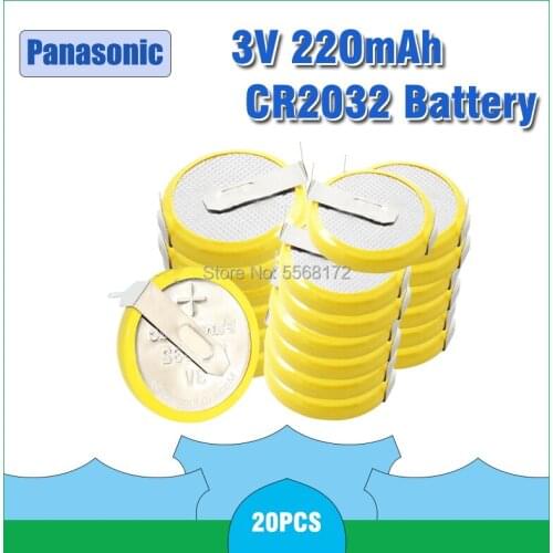 20pcs Panasonic 3v cr2032 button battery coin cell with 2 mounting pins/tabs single use Soldered 2 Pins