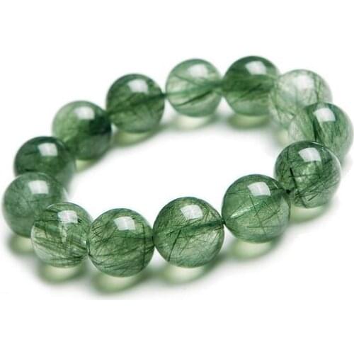 Free shipping 16mm AAA Natural Green Rutilated Quartz Crystal Round Big Beads Bracelet