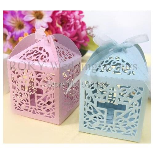 Free Shipping 50pcs/lot! Laser Cut Cross Lantern Style Candy Boxes Baby Shower Wedding Favors Party Supplies Gifts