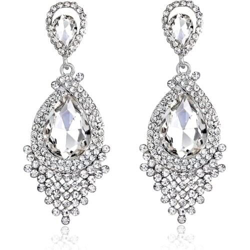 Exaggerated Tassel Glass Drop Earrings Retro Earrings Wedding Jewelry Women Fashion Earrings