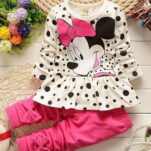 Childrens suit Girls Clothing 2018 New Spring and Autumn Cotton Sets Cute Cartoon Minnie T-shirt+Shorts Band Kids Clothes 2PCS