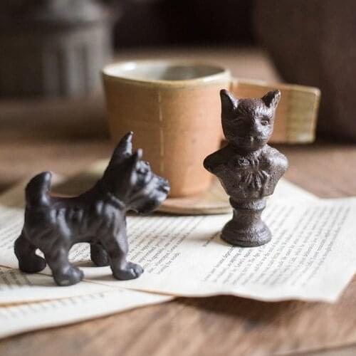 Gentleman Cat Schnauzer Dog Animals Cast Iron Home Decoration Accessories Study Desktop Miniature Figurines American Classical O
