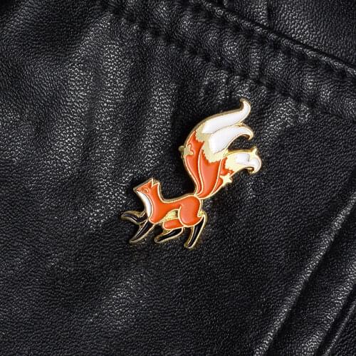 Little Fox Enamel Pin Custom Mini Animal Brooches For Shirt Lapel Backpack Cartoon Big Tail Fox Badge Jewelry Gift For Friends