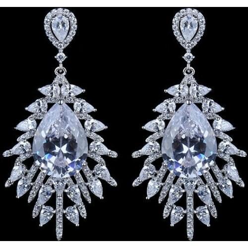 YAN MEI Indian Earrings White CZ Gold Color Stone Dangle Earrings Wedding GLE4559