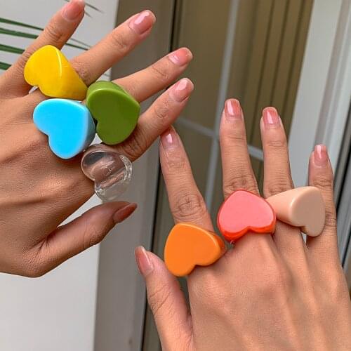 IngeSight.Z Korean Transparent Acrylic Geometric Love Heart Rings for Women Rainbow Colourful Resin Knuckle Finger Rings Jewelry