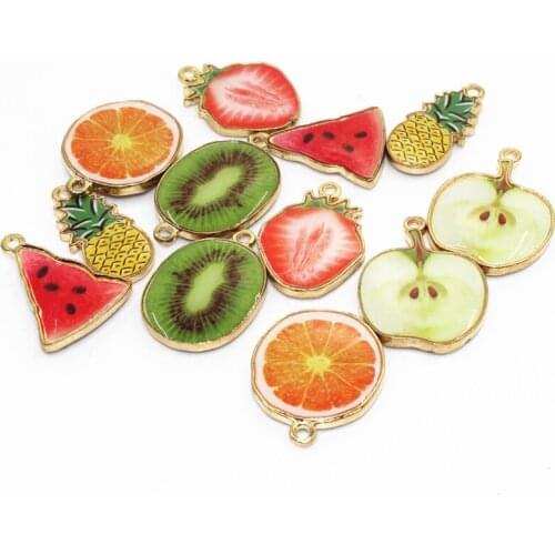 10pcs Drop Oil Fruit Pendant Watermelon Kiwi Orange Pineapple Charms For DIY Necklace Dangle Charm Findings Jewelry Accessories