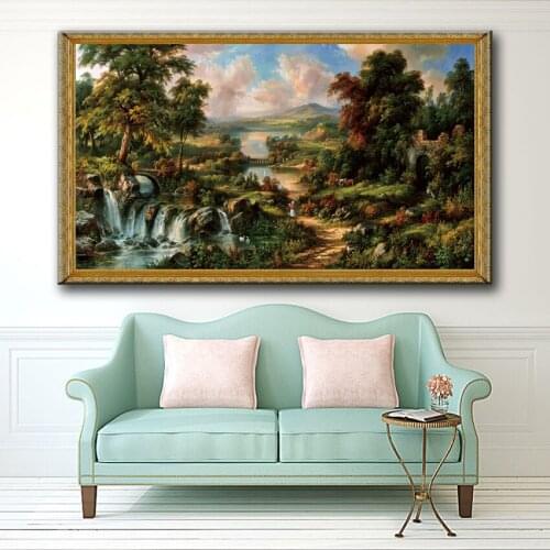 Classical river water tree road landscape canvas printings oil painting printed on canvas home wall art decoration pictures