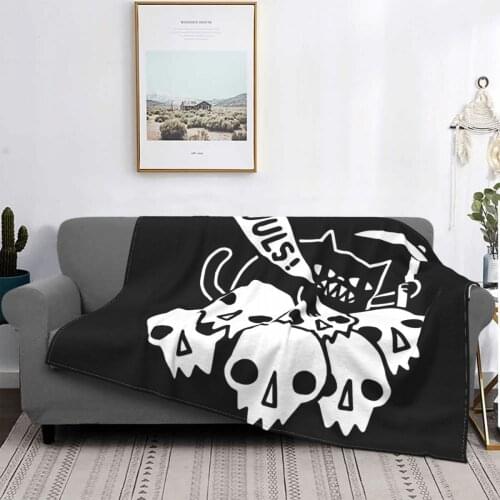 Cat Got Your Soul Skull Blanket Flannel Print Halloween Scary Multifunction Warm Throw Blanket for Home Outdoor Bedspread