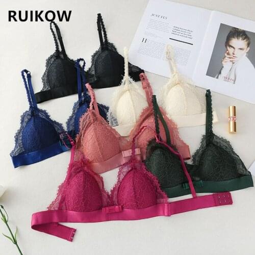 70-75AB Women Sexy French Style Lace Wireless Bras Underwear Girls Thin Triangle Cup Lingerie Soft Back Row Button Ladies Bra