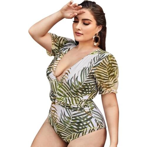 Bikini swimsuit new sexy fashion net red printing one piece bikini new half sleeve swimsuit for swimwear women zaful biquini