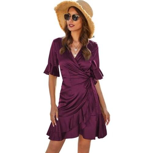 Summer Dress Ladies Ruffled Satin Mini Dress
