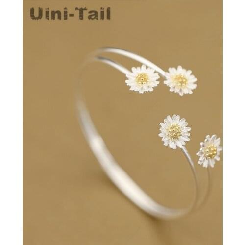Uini-Tail hot new 925 sterling silver temperament sweet double daisy bracelet Korean fashion tide flow high quality jewelry