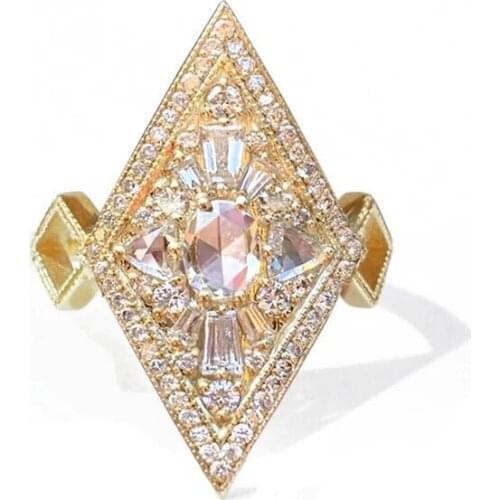 Hot Rhombus Design full of Crystal Copper Crystal Geometry Rings For Women Engagement Party Wedding Jewelry Copper Accessories