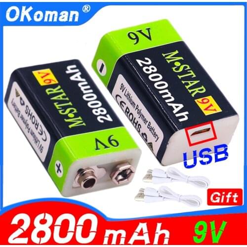 High Capacity USB Battery 9V 2800mAh Rechargeable Li-ion Battery USB Lithium Battery for toy remote control drop shipping