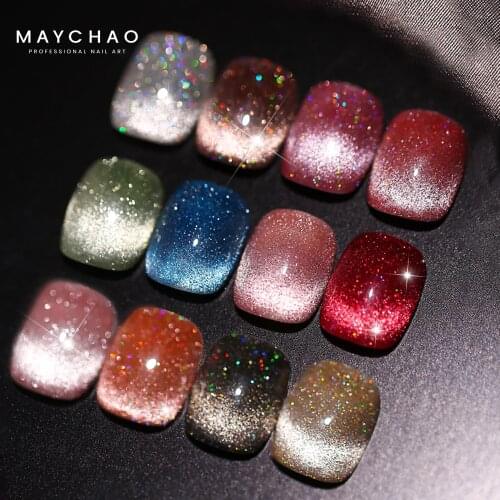 MAYCHAO 7.3ml Cat Eye Glitter Varnish UV LED Gel Magnetic Lacquer Soak Off Semi Permanent Colorful Mirror Glitter Nail Polish