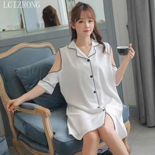 Fashion Summer Sexy Cold Shoulder Night Dress Women Cozy Cool Sleepwear Mini Dress Plus Size Lingere Nightgown Female