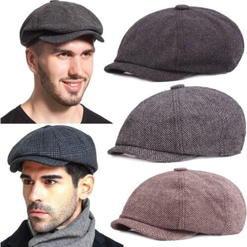 Men Beret Vintage Herringbone Gatsby Tweed Peaky Blinders Hat Newsboy Beret Hat Spring Winter Flat Peaked Beret Hats