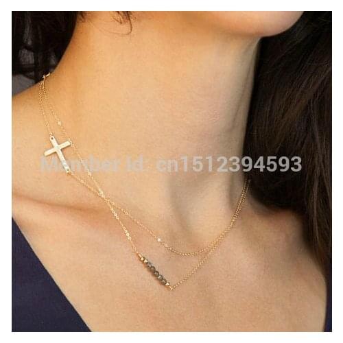 Side Cross Necklace Medium Gold Sideways Cross Necklace Asymmetrical Cross Link Necklace