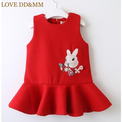 LOVE DD&MM Girls Dresses 2020 Winter New Kids Clothing Girls Cute Rabbit Flower Embroidery Zipper Ruffled Thick Woolen Dress