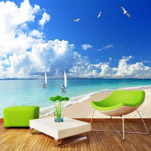 Custom Mural Wallpaper Sandy Beach Landscape Modern Living Room Sofa TV Background Wall Designs Wall Painting 3D Photo Wallpaper