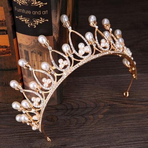 Princess Pearls Crown Tiaras for Women Bride Wedding Headband banquet Tiara Crowns Ornament Party Birthday Hair accessories