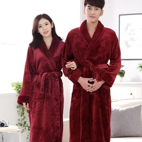 On Sale Lovers Extra Long Thick Warm Winter Bath Robe Women Soft Kimono Bathrobe Bride Dressing Gown Bridesmaid Robes Wedding