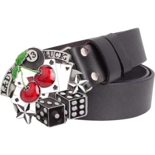 Fashion metal punk belt Genuine Leather belt Retro dice pattern lady luck belt cowskin leather belt Flower rock style