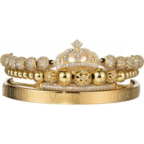 Luxury Set Bracelet Roman Royal Charm Pave CZ Zircon Crown Handmade Women Weaving Adjust Bracelet For Girl Gift Dropshipping