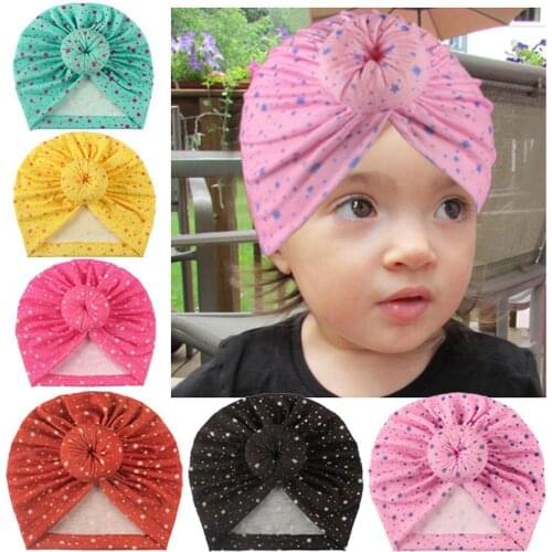 Fashion Baby Hat Star Bun Knot Stretch Comfortable Turban Cap Head Wrap Headwear Kids Girls Headwear Infant Toddler Shower Hat