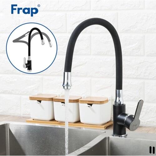 Frap 1 Set Black Silica Gel Nose Any Direction Kitchen Sink Faucet Cold and Hot Water Mixer Water Tap Faucet Flexible Hose F4042