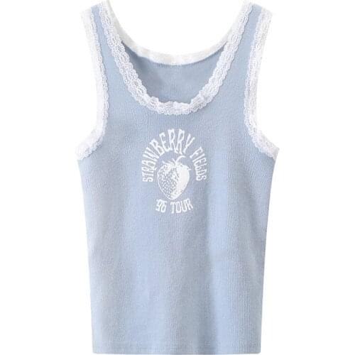 Casual Women Soft Cotton O Neck Sling 2021 Summer Fashion Ladies High Street Slim Sling Female Printed Straight Vest Top