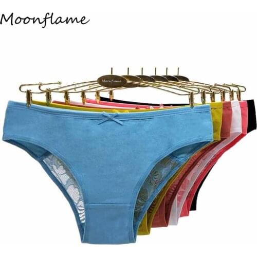 Moonflame 5 pcs/lot New Arrival 2021 Women Sexy Lace Cotton Women Briefs Panties M L XL XXL 89423