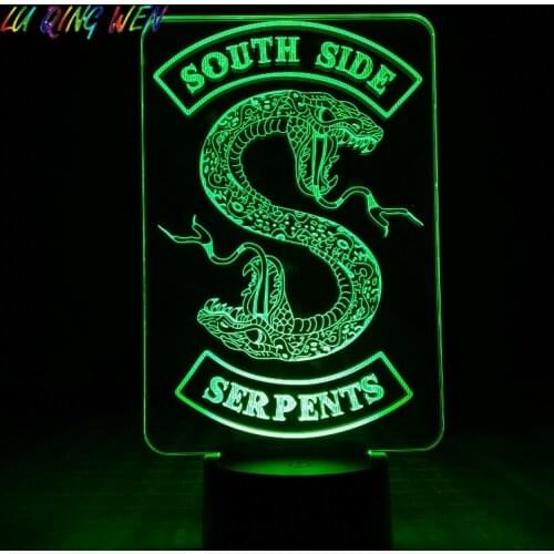 TV Series Riverdale South Side Serpents Snake Logo Led Night Light Bedroom Decor Friend Birthday Present Table Lamp Night Light