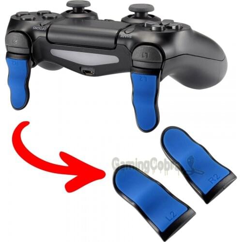 EXtremeRate 1 Pair Blue Black Soft Touch Anti-slip L2 R2 Extentded Trigger Buttons Extenders for PS4 Pro Slim Controller