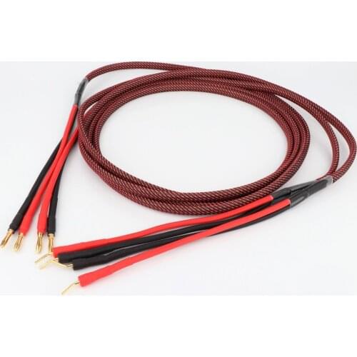 Pair Pure copper loudspeaker cable HIFI Banana plug to pin plug speaker cable Center Audio Speaker cable