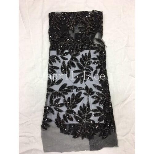 Xx004 black beads sequin embroidery net tulle mesh lace for evening dress/sawing/wedding