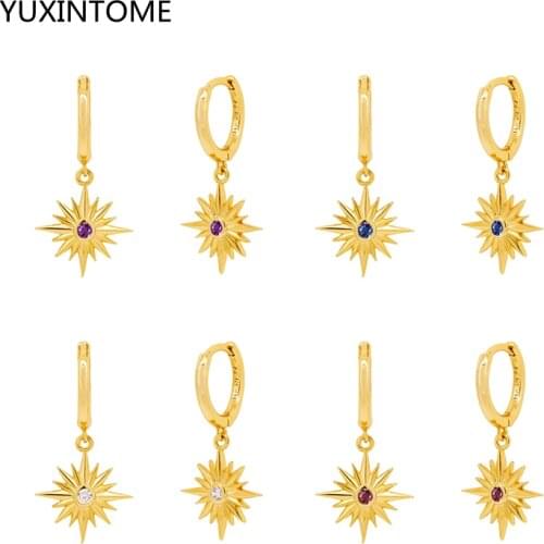 White/Rose/Purple/Blue Zircon Hoop Earrings For Women 925 Sterling Silver Ear Buckle Sun Pendant Earrings Jewelry Gift