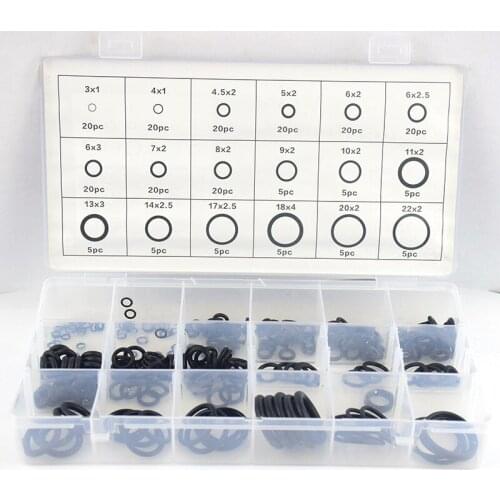 225pcs metric O-ring 18 grid rubber ring black sealing rubber ring repair box