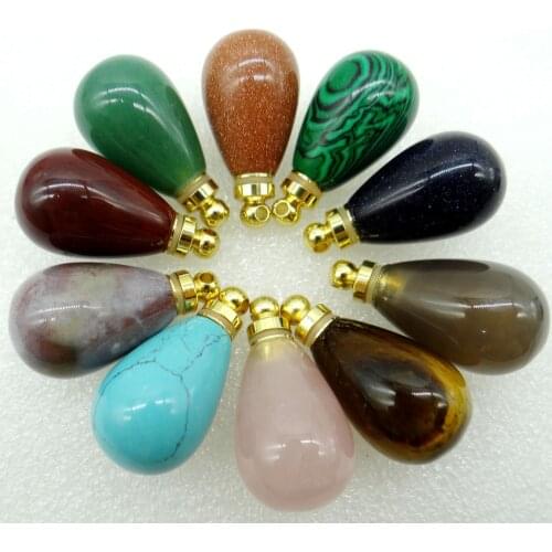 5pc Natural crystal quartz lapis tiger Opal eye stone vial pendant perfume jewelry making necklace for man woman hot selle