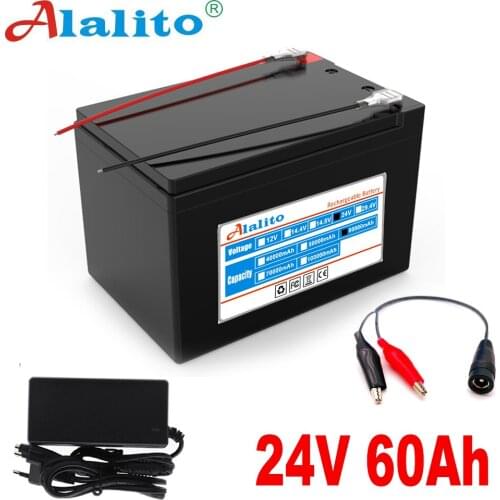 Alalito High Capacity 6s4p 24V 60Ah 18650 Battery Pack Lithium Ion Battery 25.2V 60000mAh Bicycle Moped Power Tools Battery