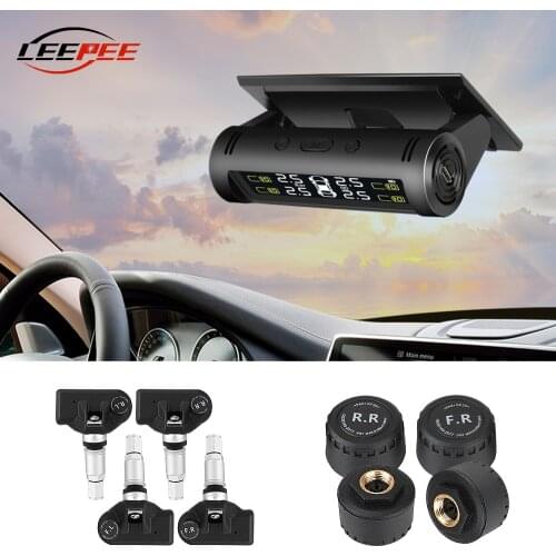 Wireless Solar Car TPMS Tyre Pressure Monitoring System Auto Tire Temperature Alarm Kit Internal External Sensors Accessories