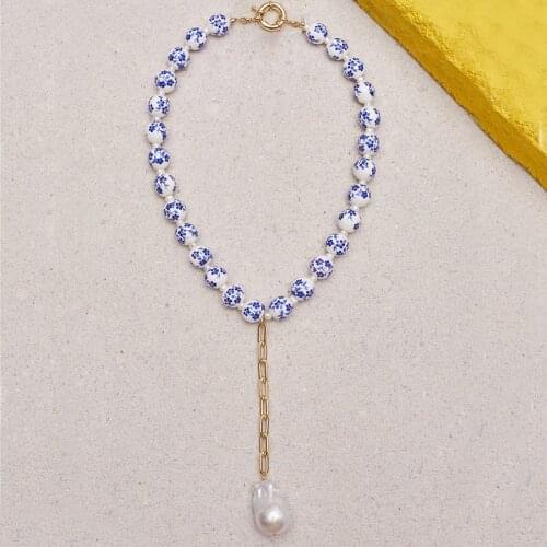 Bijoux ожерелье цеп Luxury Natural Freshwater Baroque pearl ethnic Ceramic bead Pendant Necklace Female women Party Jewelry Gift