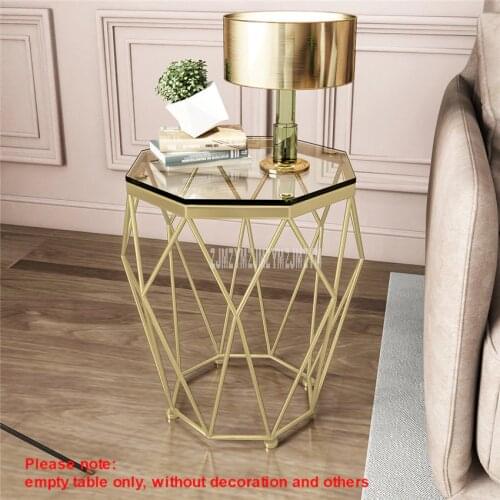 47cm Nordic Geometry Iron Art Tea Table Creative Small Tempered Glass Desktop Iron Leg Living Room Table Fashion Home Furniture