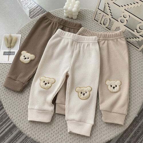 8874 Baby Pant Autumn 2021 New Waffle Bear Pants Cute Fashion Baby Boy Pants Lovely Bear Girls Pant 0-3Year Kids Trousers