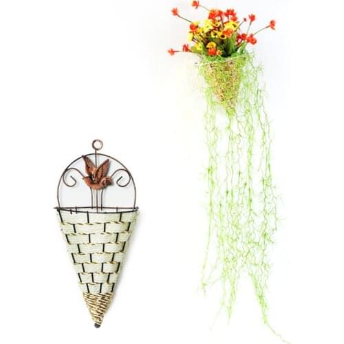 Europe Hanging Basket Wall Hanging Rattan Wicker Knitted Flower Pot Planter Sector Vase Basket Wall Hanging Baskets Home Decor