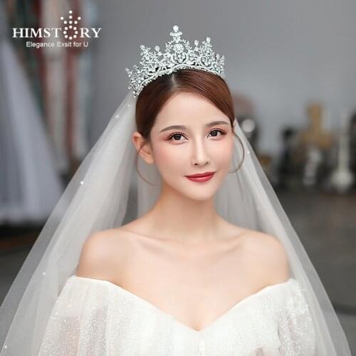 Himstory European Princess Queen Cubic Rhinestone Tiaras Crown Woman Diadem Pageant Party Wedding Graguation Hair Accessories