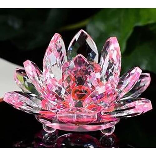 Crystal Lotus Flower Paperweight Glass Lotus Ornament Feng Shui 80mm 1pcs Pink Color Decor Collections