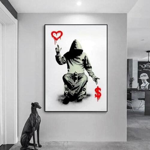 Graffiti Street Art Posters and Prints on the Wall Canvas Portrait Painting Boy Love Money Picture for Living Room Home Decor