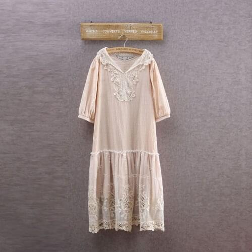 Japanese Kimono Cotton Linen Crochet Embroidery Lace Patchwork Mori Girl Boho Vetement Femme Robe Rockabilly Women Spring Dress