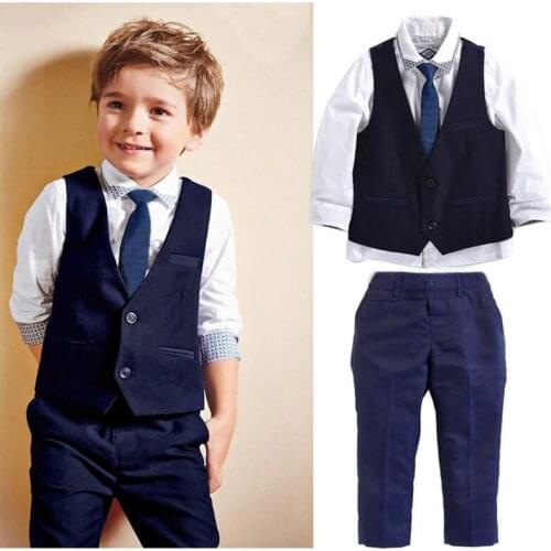Baby Kids Boys Tuxedo Suit Shirt Waistcoat Tie Pants Formal Outfits Clothes